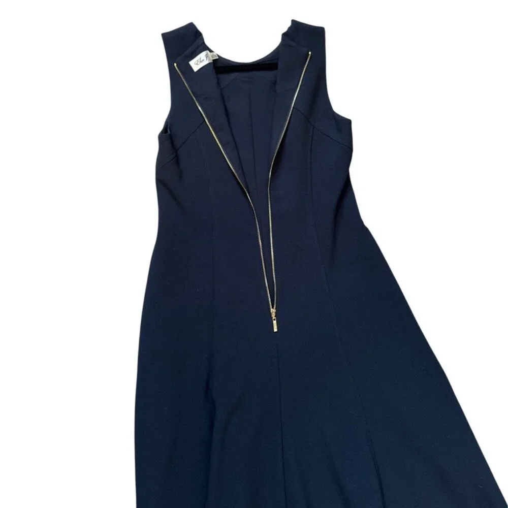 Eliza J Navy Sleeveless Fit & Flare Dress With Gold Back Zipper Womens Size 10